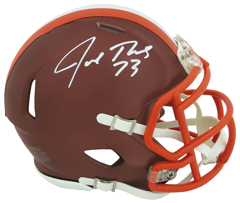 Joe Thomas Signed Cleveland Browns FLASH Riddell Speed Mini Helmet (In White) - THOMIN342 - Joe Thomas Signed Cleveland Browns FLASH Riddell Speed Mini Helmet (In White) product image