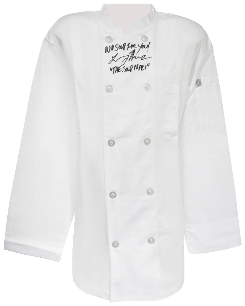 Larry Thomas Signed Chef Works White Chef Jacket w/The Soup Nazi, No Soup For You - THOOTH502 - Larry Thomas Signed Chef Works White Chef Jacket w/The Soup Nazi, No Soup For You product image