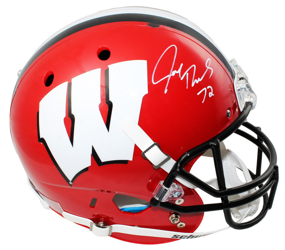 Joe Thomas Signed Wisconsin Badgers Red Schutt Full Size Replica Helmet - THOREP323 - Joe Thomas Signed Wisconsin Badgers Red Schutt Full Size Replica Helmet product image