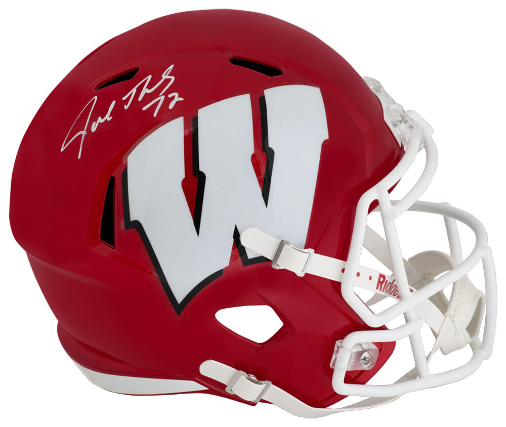 Joe Thomas Signed Wisconsin Badgers FLASH Riddell Full Size Speed Replica Helmet - THOREP351 - Joe Thomas Signed Wisconsin Badgers FLASH Riddell Full Size Speed Replica Helmet product image