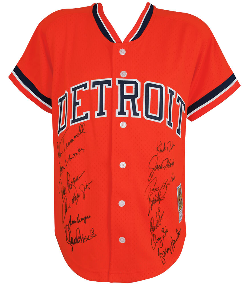 1984 Detroit Tigers Team Signed Detroit Tigers Kirk Gibson Mitchell & Ness Replica Baseball Jersey (13 - Sigs) - TIGJRY101 - 1984 Detroit Tigers Team Signed Detroit Tigers Kirk Gibson Mitchell & Ness Replica Baseball Jersey (13 - Sigs) product image