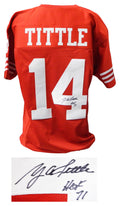 Y.A. Tittle Signed Red Throwback Custom Football Jersey w/HOF 71 - TITJRY301 - Y.A. Tittle Signed Red Throwback Custom Football Jersey w/HOF 71 product image