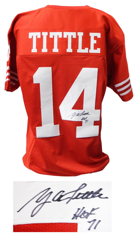 Y.A. Tittle Signed Red Throwback Custom Football Jersey w/HOF 71 - TITJRY301 - Y.A. Tittle Signed Red Throwback Custom Football Jersey w/HOF 71 product image
