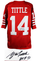 Y.A. Tittle Signed Red Throwback Custom Football Jersey (JSA) - TITJRY302 - Y.A. Tittle Signed Red Throwback Custom Football Jersey (JSA) product image