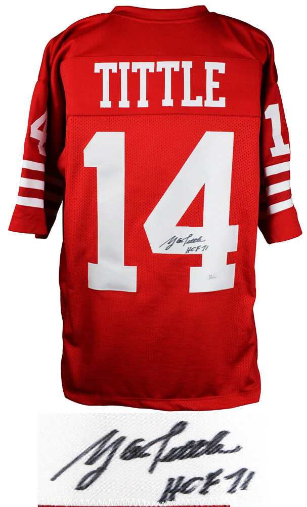 Y.A. Tittle Signed Red Throwback Custom Football Jersey (JSA) - TITJRY302 - Y.A. Tittle Signed Red Throwback Custom Football Jersey (JSA) product image