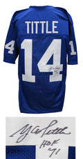 Y.A. Tittle Signed Blue Throwback Custom Football Jersey w/HOF'71 (JSA) - TITJRY303 - Y.A. Tittle Signed Blue Throwback Custom Football Jersey w/HOF'71 (JSA) product image