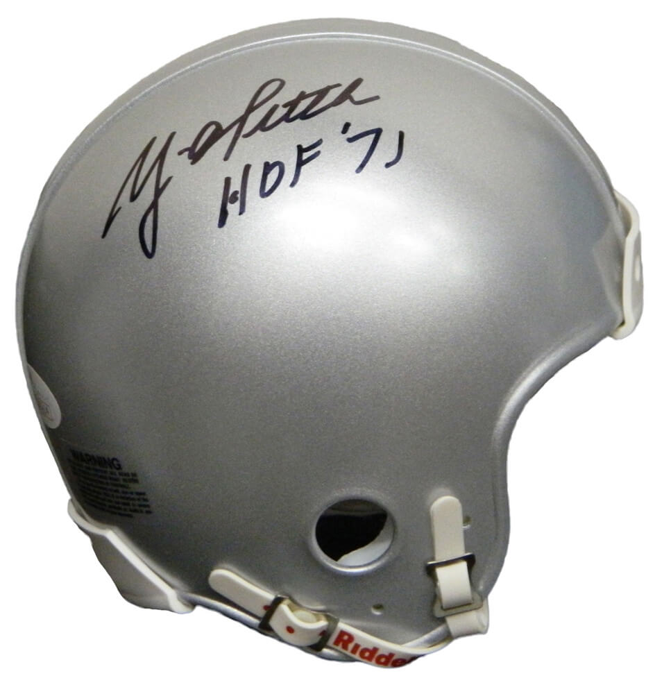 Y.A. Tittle Signed 49ers Throwback 1950's Style Silver Riddell Mini Helmet w/HOF 71 - TITMIN302 - Y.A. Tittle Signed 49ers Throwback 1950's Style Silver Riddell Mini Helmet w/HOF 71 product image