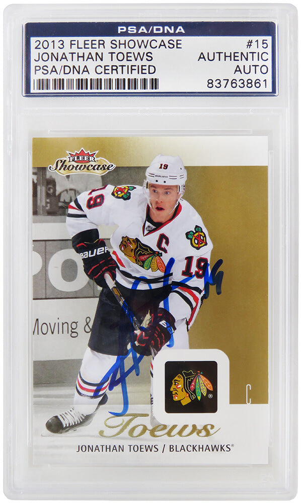 Jonathan Toews Signed Chicago Blackhawks 2013 Fleer Showcase Hockey Card #15 - PSA/DNA - TOECAR401 - Jonathan Toews Signed Chicago Blackhawks 2013 Fleer Showcase Hockey Card #15 - PSA/DNA product image