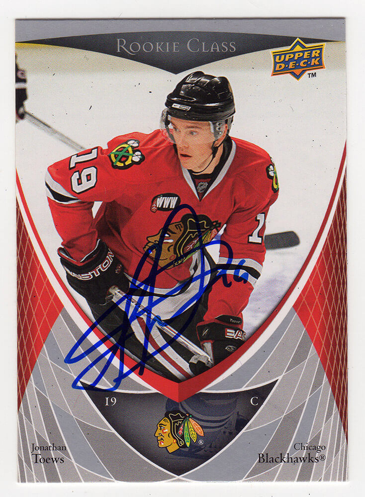Jonathan Toews Signed 2007-08 Upper Deck NHL Hockey Rookie Box Set Hockey Trading Card #43 - TOECAR402 - Jonathan Toews Signed 2007-08 Upper Deck NHL Hockey Rookie Box Set Hockey Trading Card #43 product image