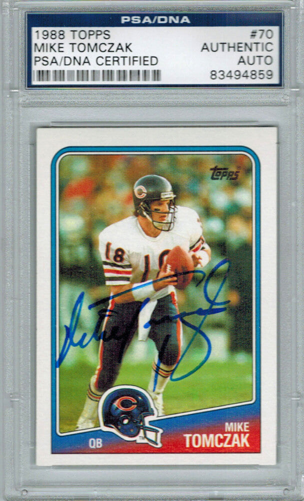 Mike Tomczak Signed Chicago Bears 1988 Topps Rookie Card #70 - PSA/DNA - TOMCAR301 - Mike Tomczak Signed Chicago Bears 1988 Topps Rookie Card #70 - PSA/DNA product image