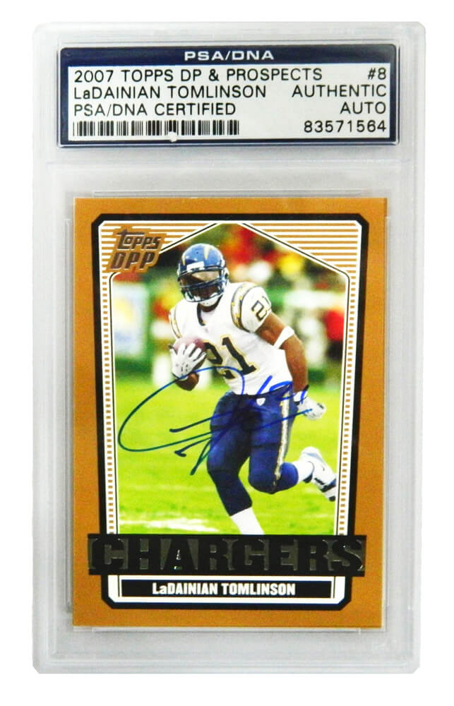 Ladainian Tomlinson Signed Los Angeles Chargers 2007 Topps Trading Card #8 - (PSA/DNA Encapsulated) - TOMCAR310 - Ladainian Tomlinson Signed Los Angeles Chargers 2007 Topps Trading Card #8 - (PSA/DNA Encapsulated) product image