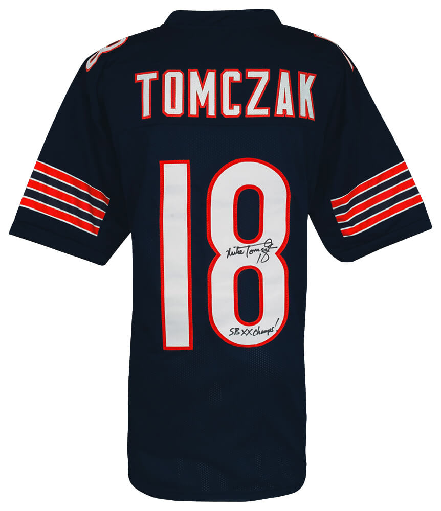 Mike Tomczak Signed Navy Custom Football Jersey w/SB XX Champs - TOMJRY310 - Mike Tomczak Signed Navy Custom Football Jersey w/SB XX Champs product image