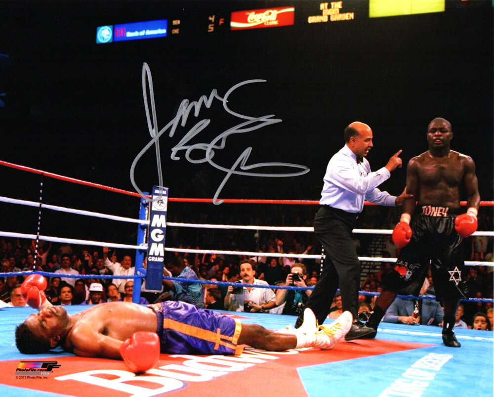 James Toney Signed Boxing Action 8x10 Photo w/Lights Out - TON08P502 - James Toney Signed Boxing Action 8x10 Photo w/Lights Out product image