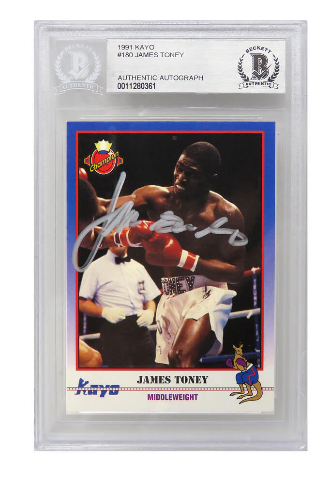 James Toney Signed 1991 Kayo Boxing Trading Card #180 - (Beckett Encapsulated) - TONCAR500 - James Toney Signed 1991 Kayo Boxing Trading Card #180 - (Beckett Encapsulated) product image