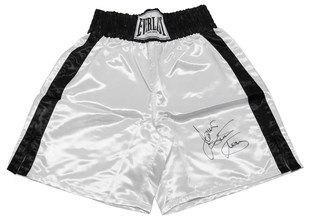James Toney Signed Everlast White Boxing Trunks w/Lights Out - TONTRU500 - James Toney Signed Everlast White Boxing Trunks w/Lights Out product image