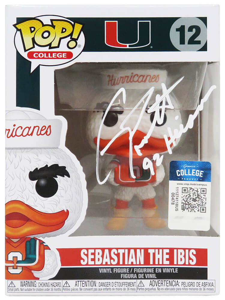 Gino Torretta Signed University of Miami Sebastian The Ibis NCAA Mascot Funko Pop Doll #12 w/92 Heisman - TORFUN300 - Gino Torretta Signed University of Miami Sebastian The Ibis NCAA Mascot Funko Pop Doll #12 w/92 Heisman product image