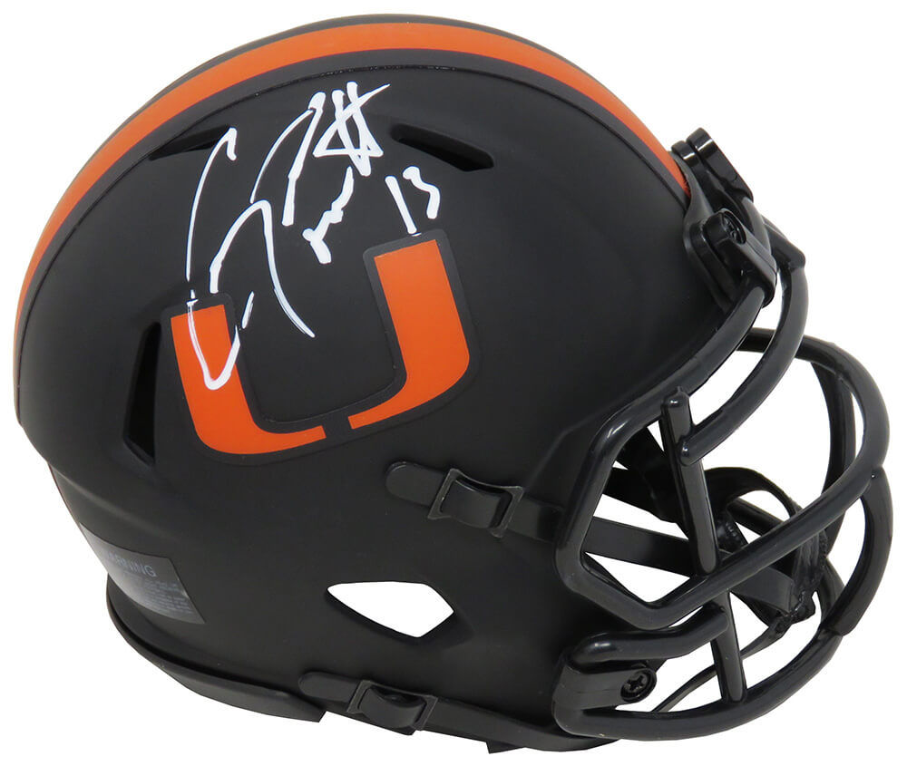 Gino Torretta Signed Miami Hurricanes Eclipse Black Matte Riddell Speed Mini Helmet - TORMIN301 - Gino Torretta Signed Miami Hurricanes Eclipse Black Matte Riddell Speed Mini Helmet product image