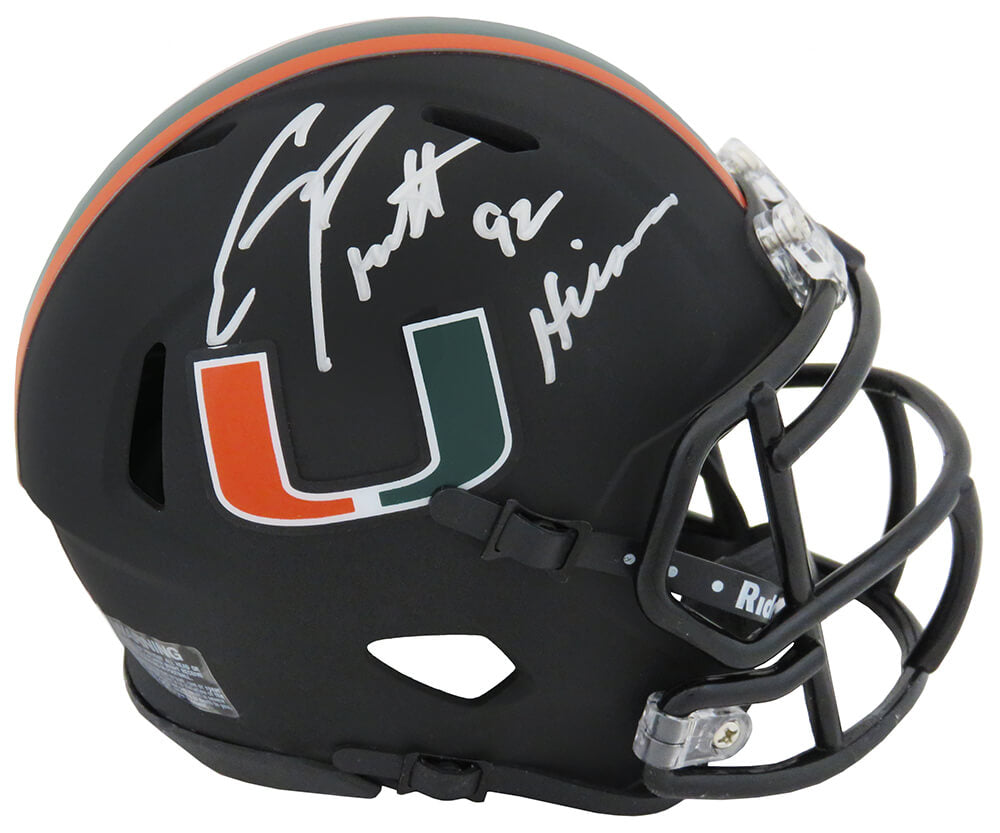 Gino Torretta Signed Miami Hurricanes Black Night Alternate Riddell Speed Mini Helmet w/92 Heisman - TORMIN302 - Gino Torretta Signed Miami Hurricanes Black Night Alternate Riddell Speed Mini Helmet w/92 Heisman product image