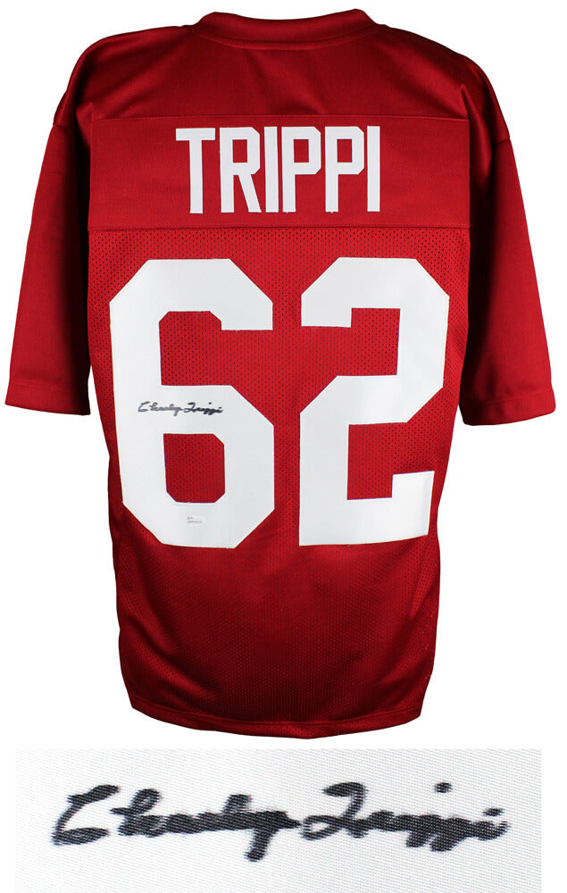 Charley Trippi Signed Red Throwback Custom Football Jersey (JSA) - TRIJRY300 - Charley Trippi Signed Red Throwback Custom Football Jersey (JSA) product image