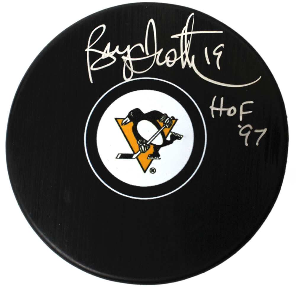 Bryan Trottier Signed Pittsburgh Penguins Logo Hockey Puck w/HOF'97 - TROPUC401 - Bryan Trottier Signed Pittsburgh Penguins Logo Hockey Puck w/HOF'97 product image