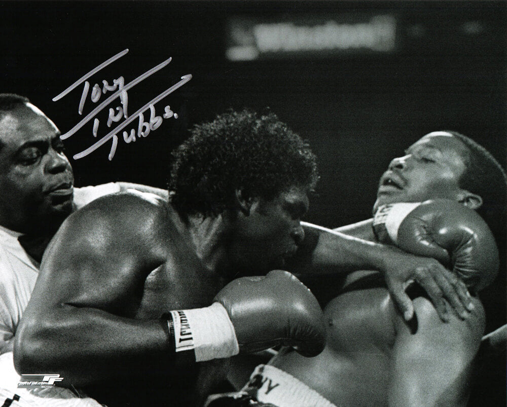 Tony Tubbs Signed Boxing Action B&W 8x10 Photo w/TNT - TUB08P500 - Tony Tubbs Signed Boxing Action B&W 8x10 Photo w/TNT product image
