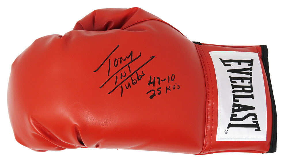 Tony Tubbs Signed Everlast Red Boxing Glove w/47-10, 25 KO's - TUBGLV501 - Tony Tubbs Signed Everlast Red Boxing Glove w/47-10, 25 KO's product image