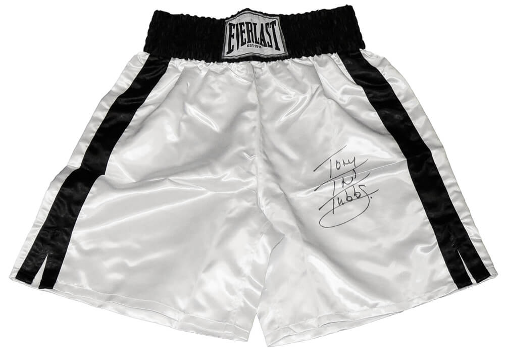 Tony Tubbs Signed Everlast White Boxing Trunks w/TNT - TUBTRU500 - Tony Tubbs Signed Everlast White Boxing Trunks w/TNT product image