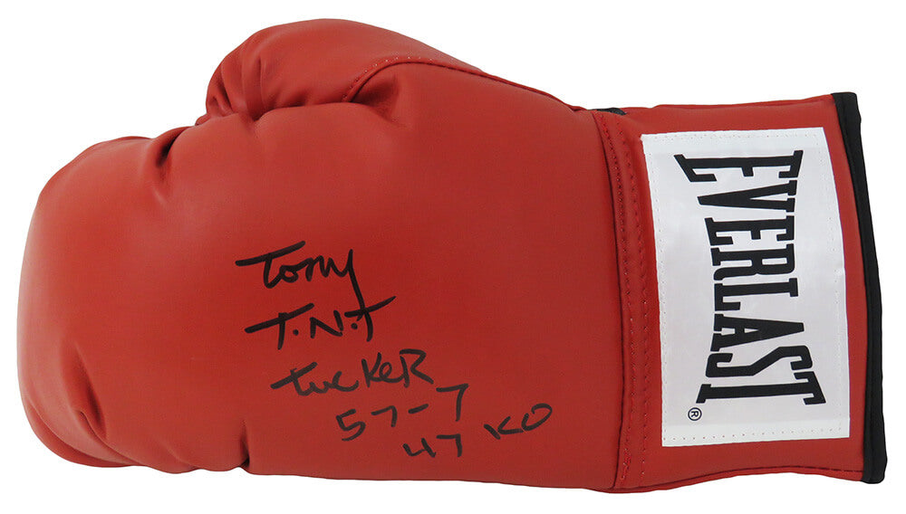 Tony Tucker Signed Everlast Red Boxing Glove w/57-7, 47 KO's - TUCGLV501 - Tony Tucker Signed Everlast Red Boxing Glove w/57-7, 47 KO's product image