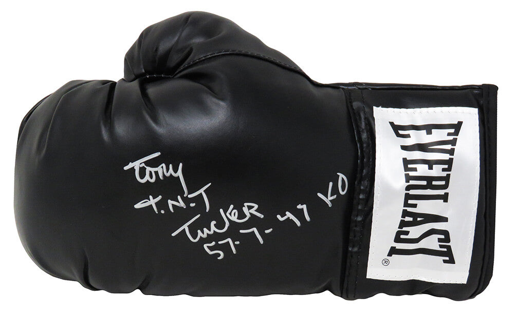 Tony Tucker Signed Everlast Black Boxing Glove w/57-7, 47 KO's - TUCGLV504 - Tony Tucker Signed Everlast Black Boxing Glove w/57-7, 47 KO's product image
