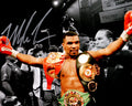 Mike Tyson Signed Boxing Holding Belts Spotlight 8x10 Photo - TYS08P503 - Mike Tyson Signed Boxing Holding Belts Spotlight 8x10 Photo product image
