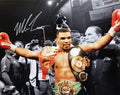 Mike Tyson Signed Boxing Holding Belts Spotlight 16x20 Photo - TYS16P508 - Mike Tyson Signed Boxing Holding Belts Spotlight 16x20 Photo product image