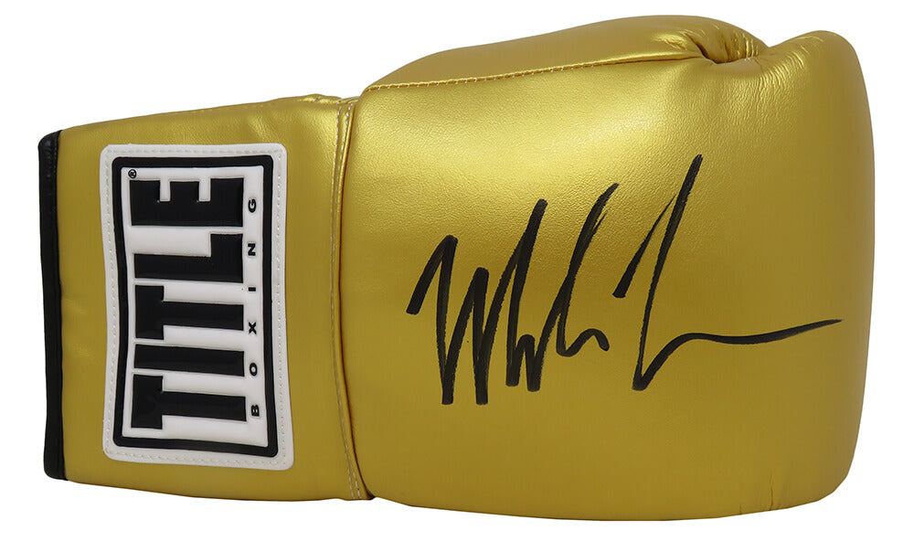 Mike Tyson Signed Title Gold Boxing Glove - TYSGLV508 - Mike Tyson Signed Title Gold Boxing Glove product image