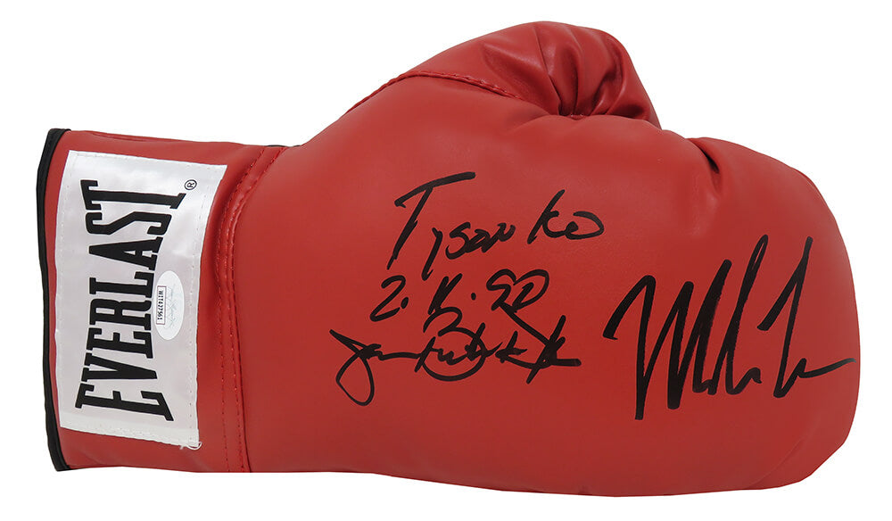 Mike Tyson & James Buster Douglas Dual Signed Everlast Red Boxing Glove w/Tyson KO 2-11-90 (JSA) - TYSGLV523 - Mike Tyson & James Buster Douglas Dual Signed Everlast Red Boxing Glove w/Tyson KO 2-11-90 (JSA) product image