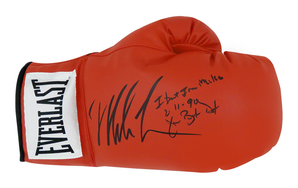 Mike Tyson & James Buster Douglas Dual Signed Everlast Red Boxing Glove w/I Beat Iron Mike KO 2-11-90 - TYSGLV526 - Mike Tyson & James Buster Douglas Dual Signed Everlast Red Boxing Glove w/I Beat Iron Mike KO 2-11-90 product image