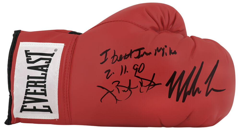 Mike Tyson & James Buster Douglas Signed Everlast Red Boxing Glove w/I Beat Iron Mike - TYSGLV528 - Mike Tyson & James Buster Douglas Signed Everlast Red Boxing Glove w/I Beat Iron Mike product image