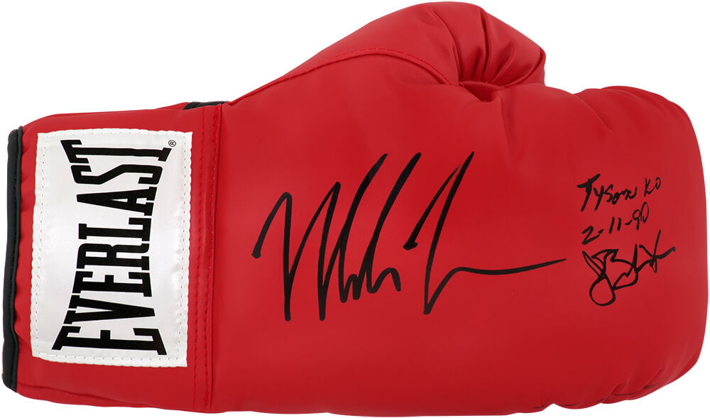Mike Tyson & James Buster Douglas Signed Everlast Red Boxing Glove w/I Beat Iron Mike 1990 - TYSGLV529 - Mike Tyson & James Buster Douglas Signed Everlast Red Boxing Glove w/I Beat Iron Mike 1990 product image