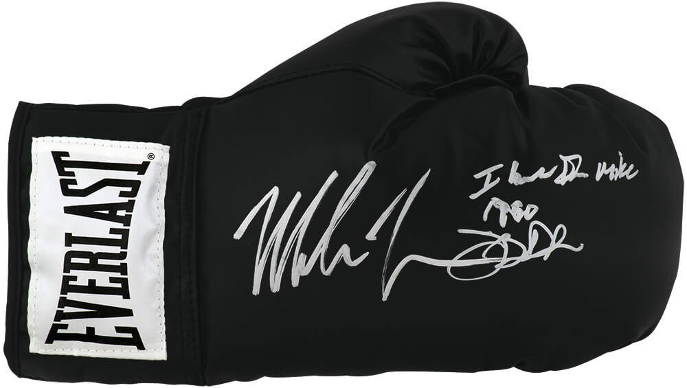 Mike Tyson & James Buster Douglas Signed Everlast Black Boxing Glove w/I Beat Iron Mike 1990 - TYSGLV530 - Mike Tyson & James Buster Douglas Signed Everlast Black Boxing Glove w/I Beat Iron Mike 1990 product image