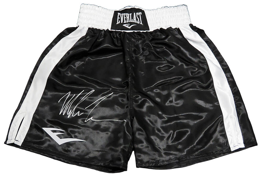 Mike Tyson Signed Everlast Black Boxing Trunks - TYSTRU501 - Mike Tyson Signed Everlast Black Boxing Trunks product image
