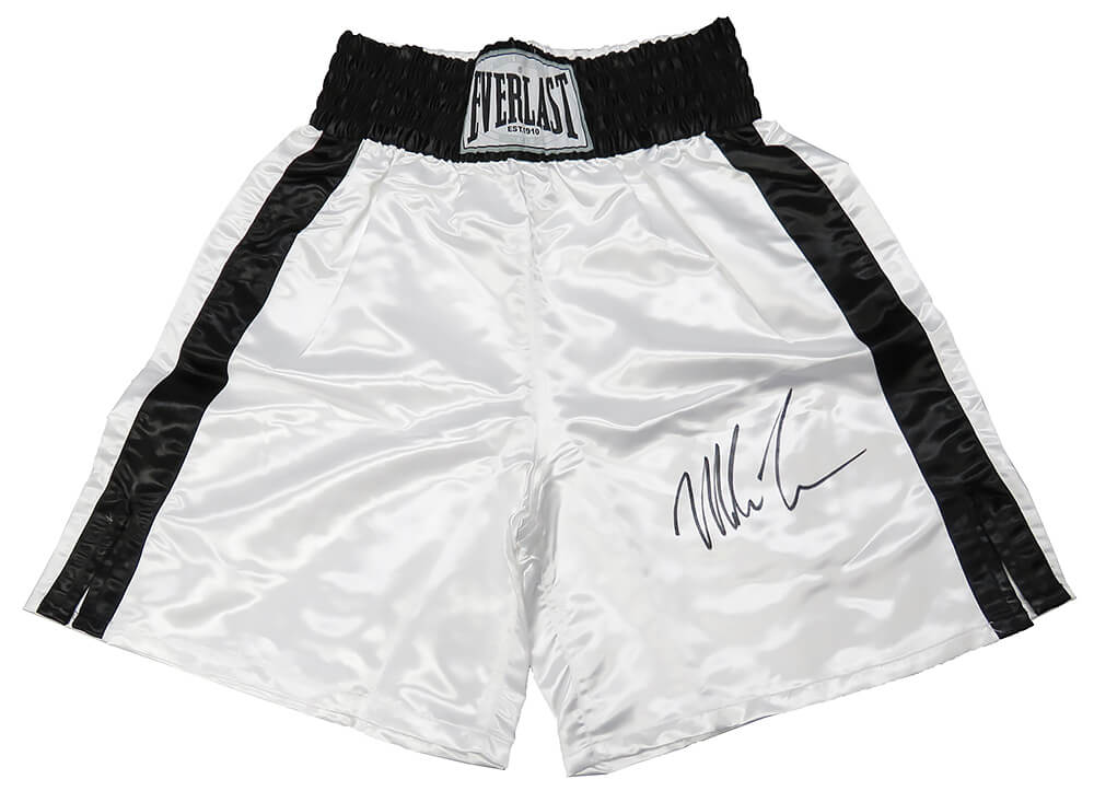 Mike Tyson Signed Everlast White Boxing Trunks - TYSTRU502 - Mike Tyson Signed Everlast White Boxing Trunks product image