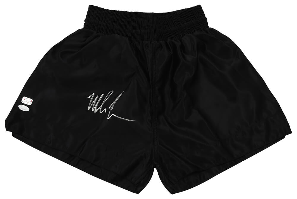 Mike Tyson Signed Black Custom Boxing Trunks - (JSA) - TYSTRU504 - Mike Tyson Signed Black Custom Boxing Trunks - (JSA) product image