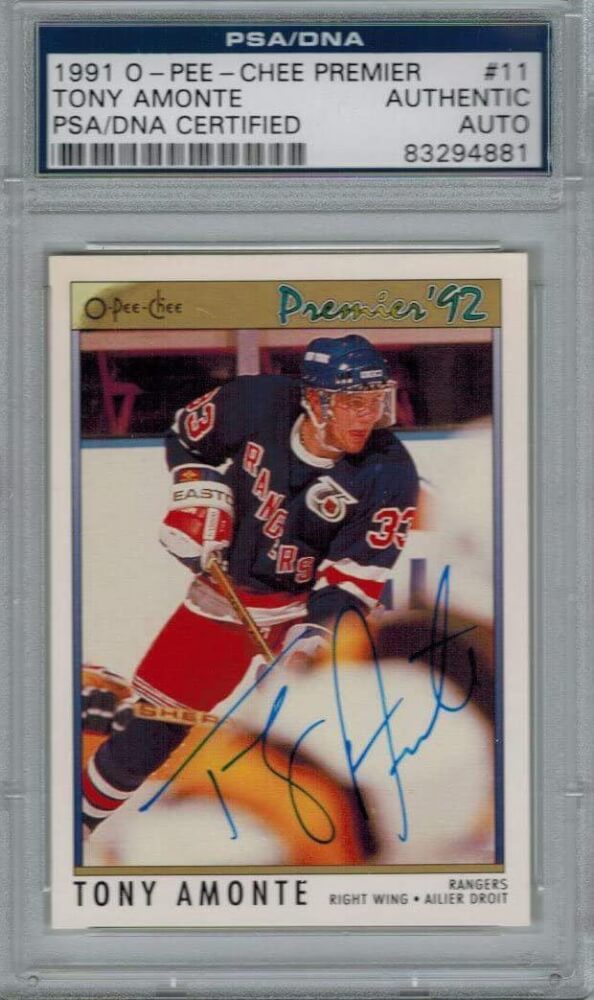 Tony Amonte Signed Autographed Rangers 1991 O-Pee-Chee Premier Rookie Card #11 PSA/DNA - AMOCAR400 - Tony Amonte Signed Autographed Rangers 1991 O-Pee-Chee Premier Rookie Card #11 PSA/DNA product image