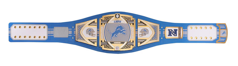 Detroit Lions 53x12 WWE Legacy Full Size Authentic Blue Wrestling Belt w/Carrying Bag - UBLLIO600 - Detroit Lions 53x12 WWE Legacy Full Size Authentic Blue Wrestling Belt w/Carrying Bag product image