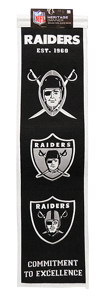 Raiders 8x32 Embroidered Genuine Wool NFL Team Heritage Banner Pennant - UBNRAI602 - Raiders 8x32 Embroidered Genuine Wool NFL Team Heritage Banner Pennant product image