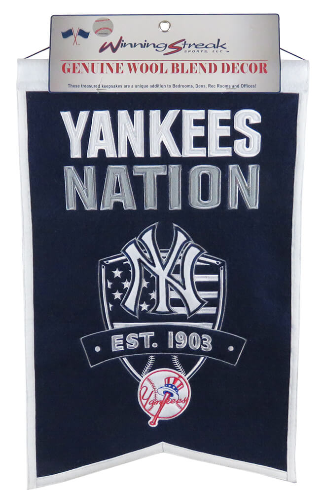 New York Yankees 'Nation' 14x21 Embroidered Genuine Wool MLB Team Heritage Banner - UBNYAN601 - New York Yankees 'Nation' 14x21 Embroidered Genuine Wool MLB Team Heritage Banner product image