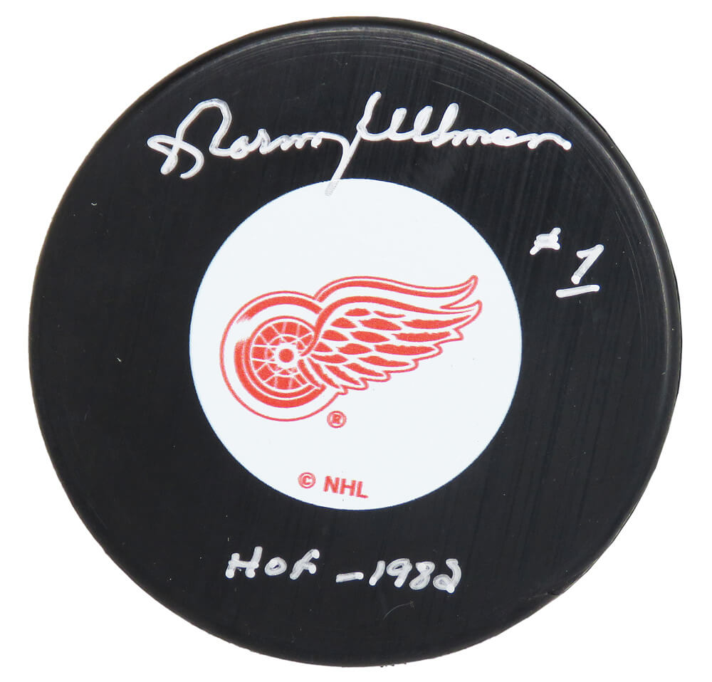 Norm Ullman Signed Detroit Red Wings Logo Hockey Puck w/HOF 1982 - ULLPUC400 - Norm Ullman Signed Detroit Red Wings Logo Hockey Puck w/HOF 1982 product image
