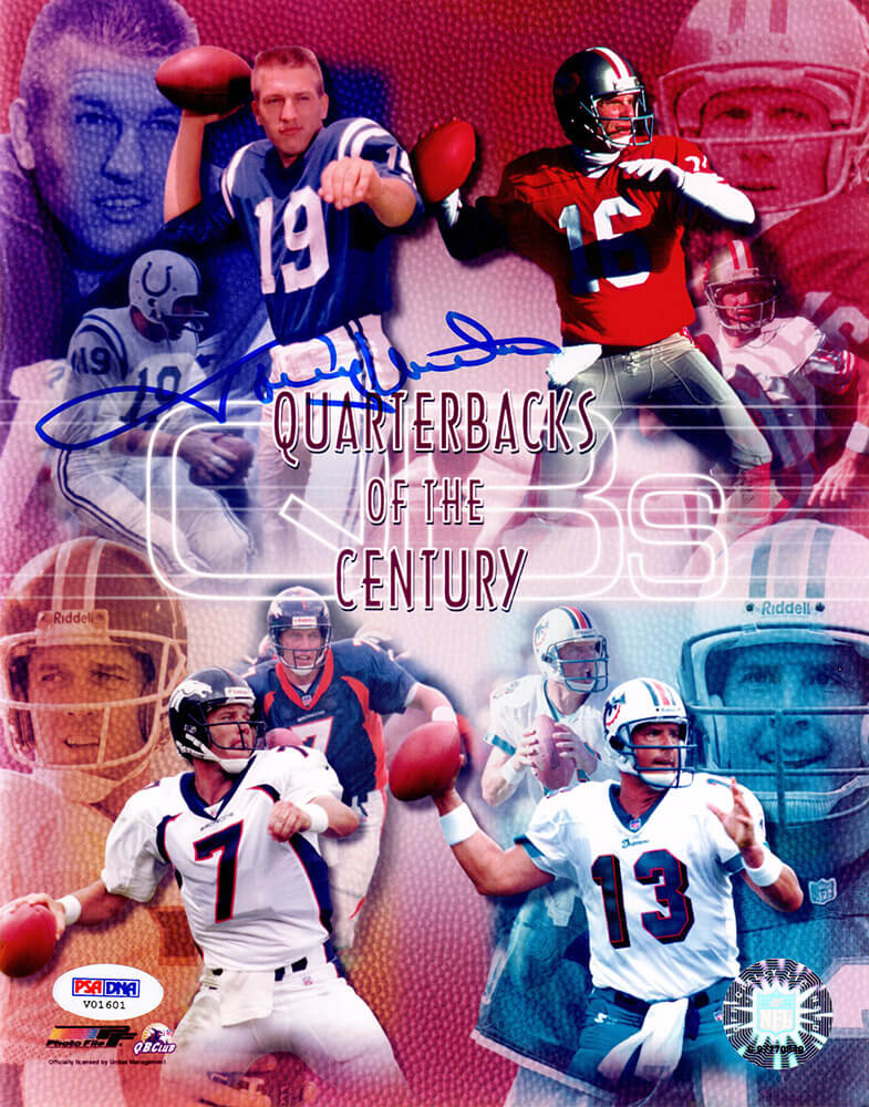 Johnny Unitas Signed Quaterbacks Of The Century Collage 8x10 Photo (PSA Letter) - UNI08P300 - Johnny Unitas Signed Quaterbacks Of The Century Collage 8x10 Photo (PSA Letter) product image