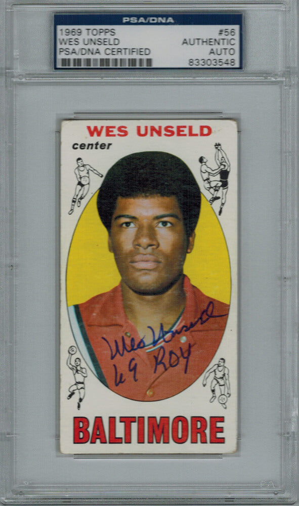 Wes Unseld Signed Bullets 1969 Topps Rookie Card #56 PSA w/69 ROY - UNSCAR200 - Wes Unseld Signed Bullets 1969 Topps Rookie Card #56 PSA w/69 ROY product image