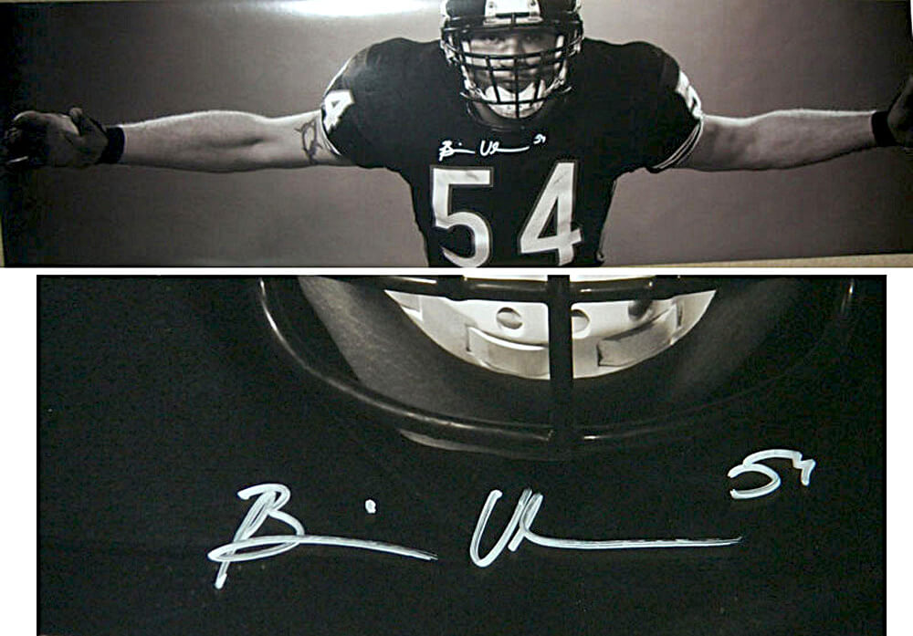 Brian Urlacher Signed B&W Bear Hug 19x72 Poster - URLPST300 - Brian Urlacher Signed B&W Bear Hug 19x72 Poster product image