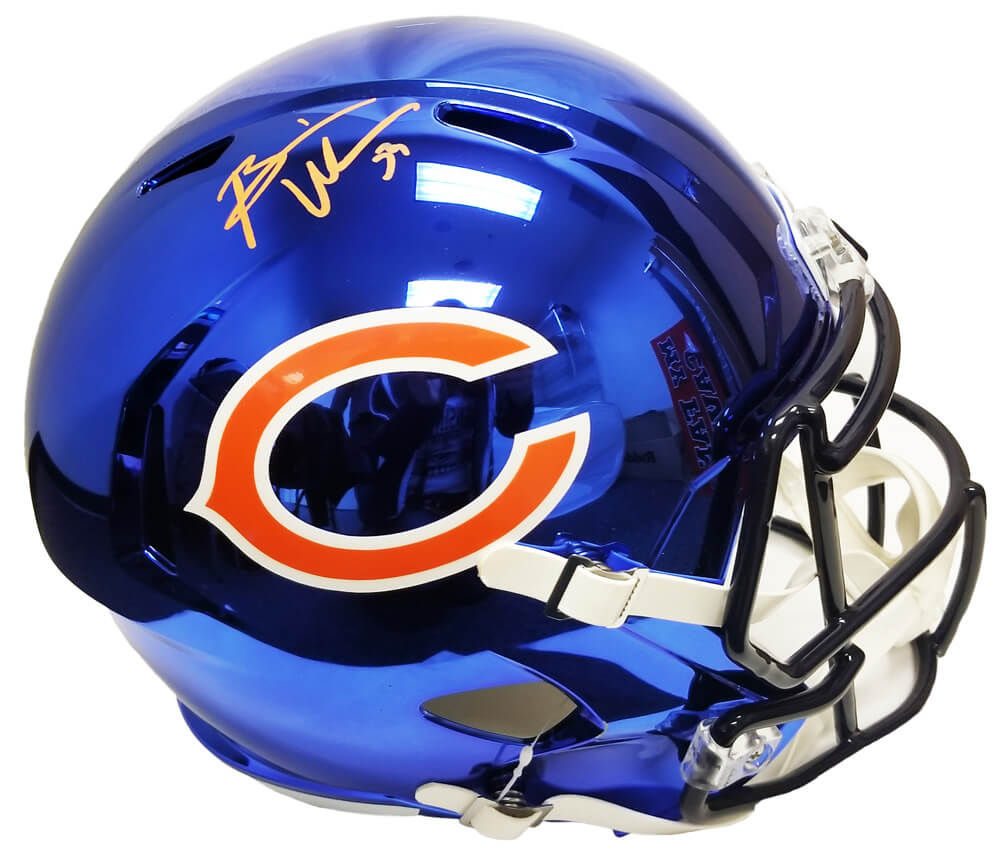Brian Urlacher Signed Chicago Bears Chrome Riddell Speed Full Size Replica Helmet - URLREP309 - Brian Urlacher Signed Chicago Bears Chrome Riddell Speed Full Size Replica Helmet product image