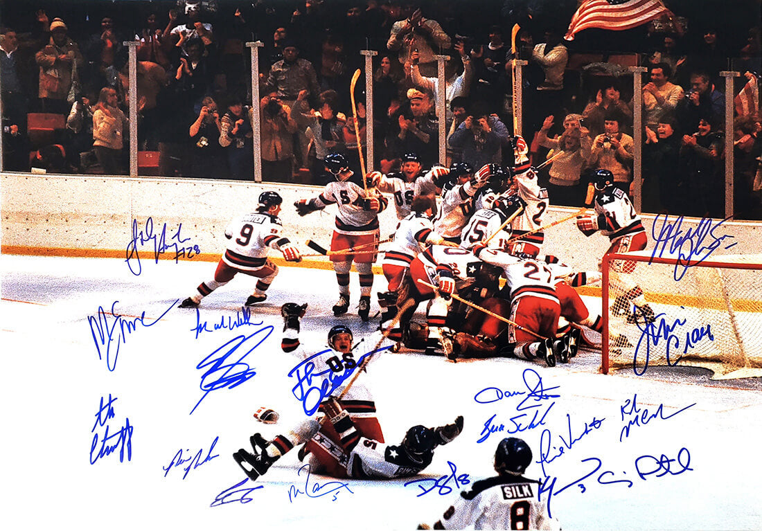 1980 USA Olympic Hockey Team Signed Miracle On Ice Celebration 16x20 Photo - (18 - Signatures) - USA16P408 - 1980 USA Olympic Hockey Team Signed Miracle On Ice Celebration 16x20 Photo - (18 - Signatures) product image
